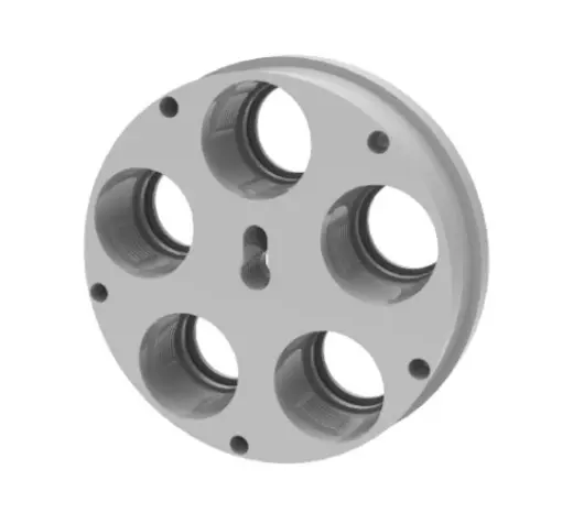 Nástrojová hlava s pěti pozicemi pro matrice LEE 5 HOLE ULTIMATE TOOL CARRIER (#92177). Náhradní díl pro přebíjecí lis Lee Ultimate Turret Press (#91910).